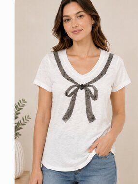 LOFT Chic Bow Short‎ Sleeve Tee - Size S - NWT
